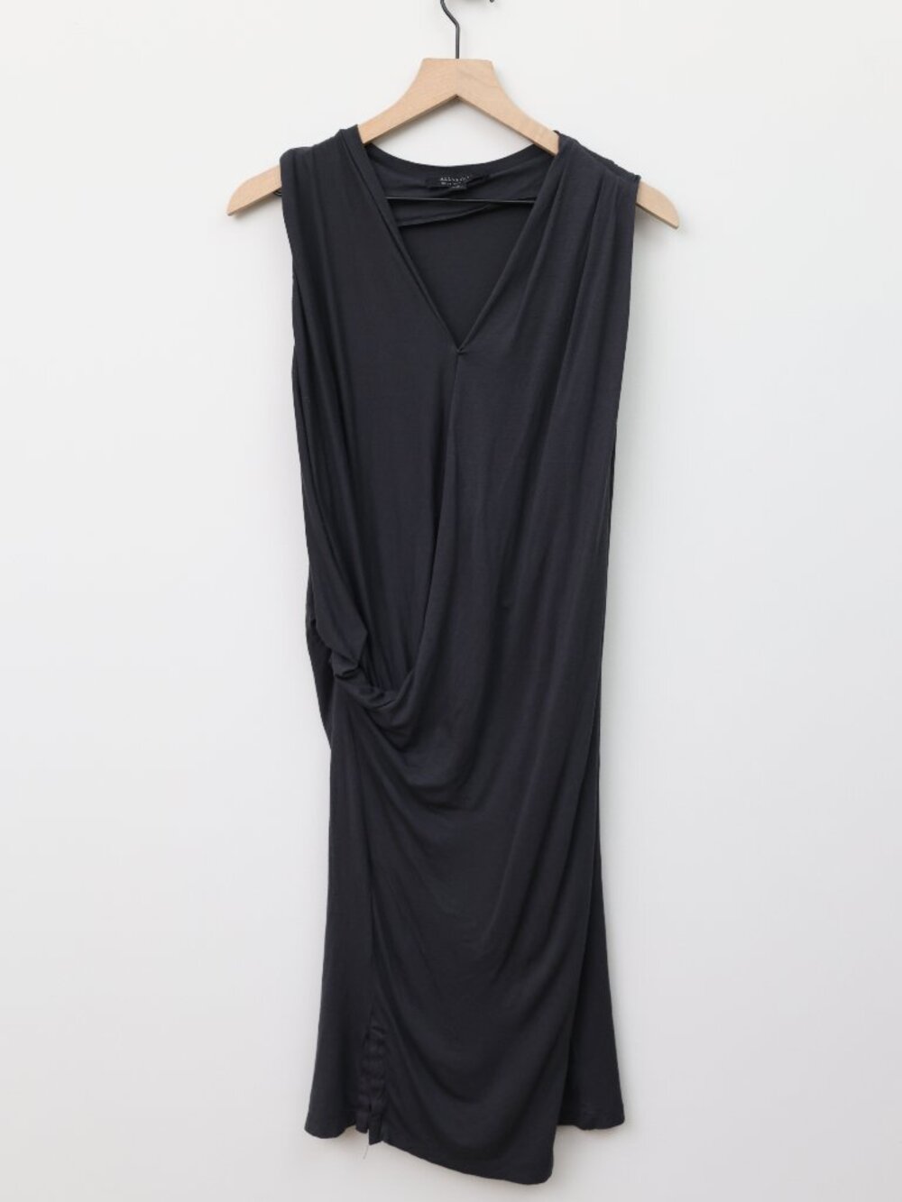 All Saints Scala Black Cinder Jersey Asymmetric Keyhole Drape Dress Size 8 - Picture 2 of 5